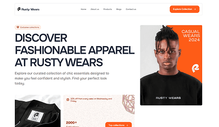 Rusty Wears streetwear e-commerce storefront — bold visual identity built in Framer